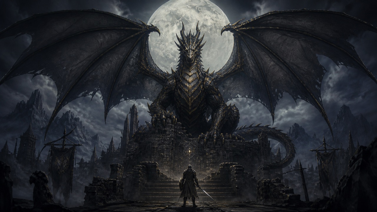 Drake Helkaiser dark fairy-tale boss guide illustration