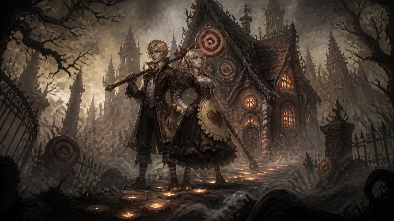 Hansel and Gretel dark fairy-tale boss guide illustration