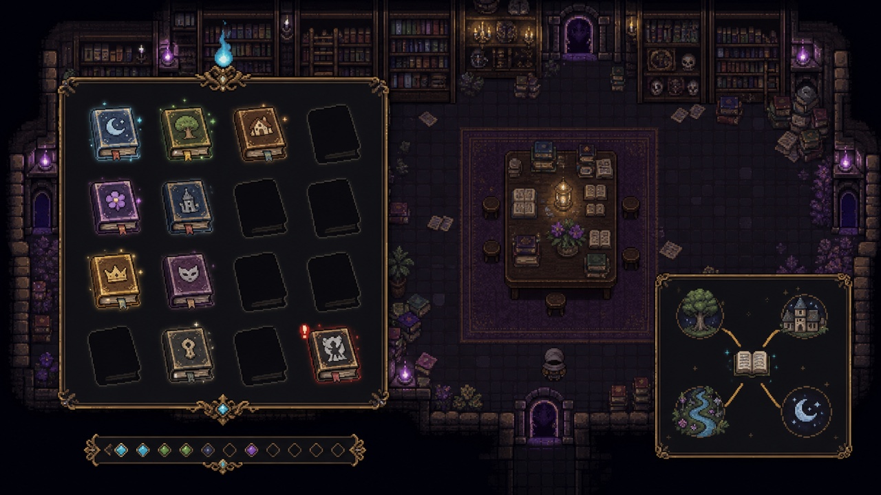 Library Dream collection interface with found and missing storybook icons
