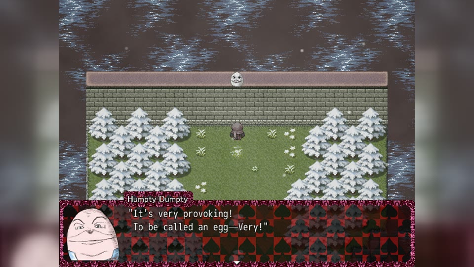 Humpty Dumpty reacting during his quest